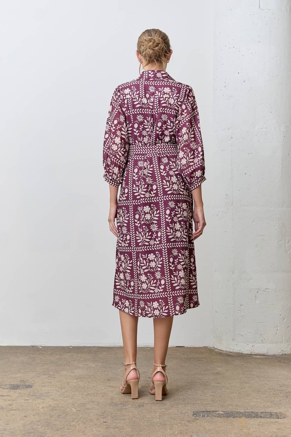 BORDER FLORAL PRINT SHIRT DRESS