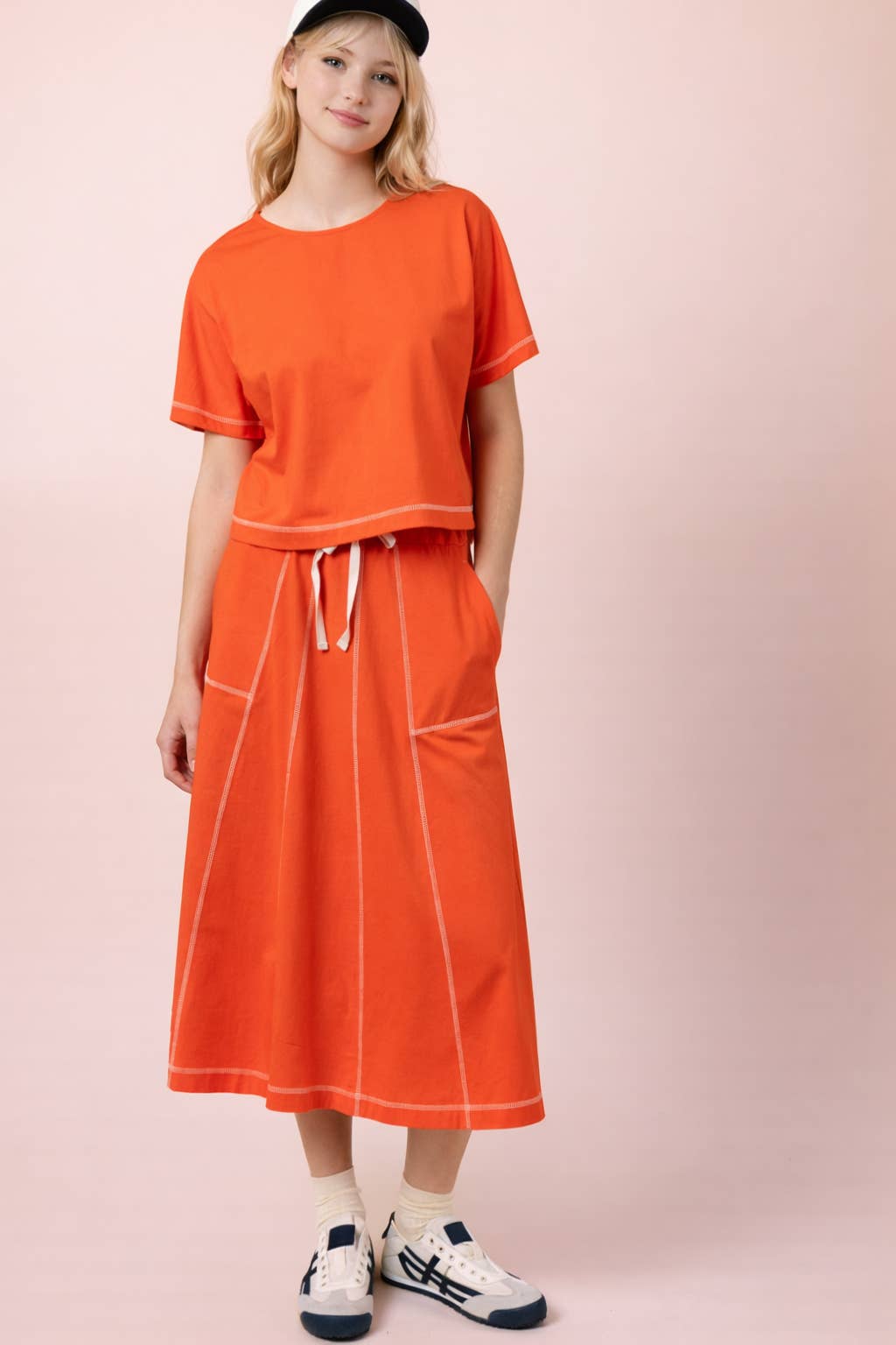 NS50213-Stitch Detail Casual Knit Midi Skirt