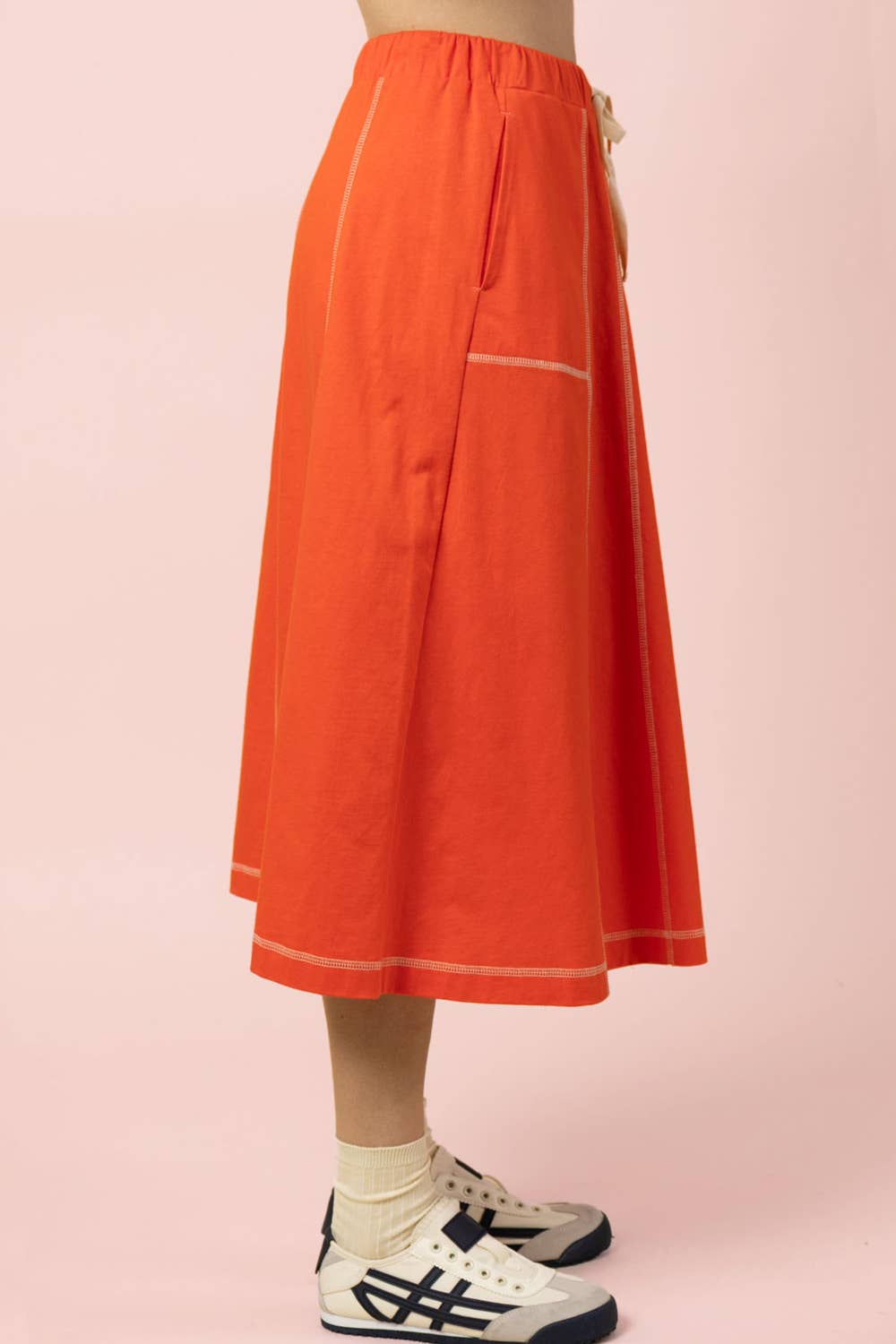 NS50213-Stitch Detail Casual Knit Midi Skirt