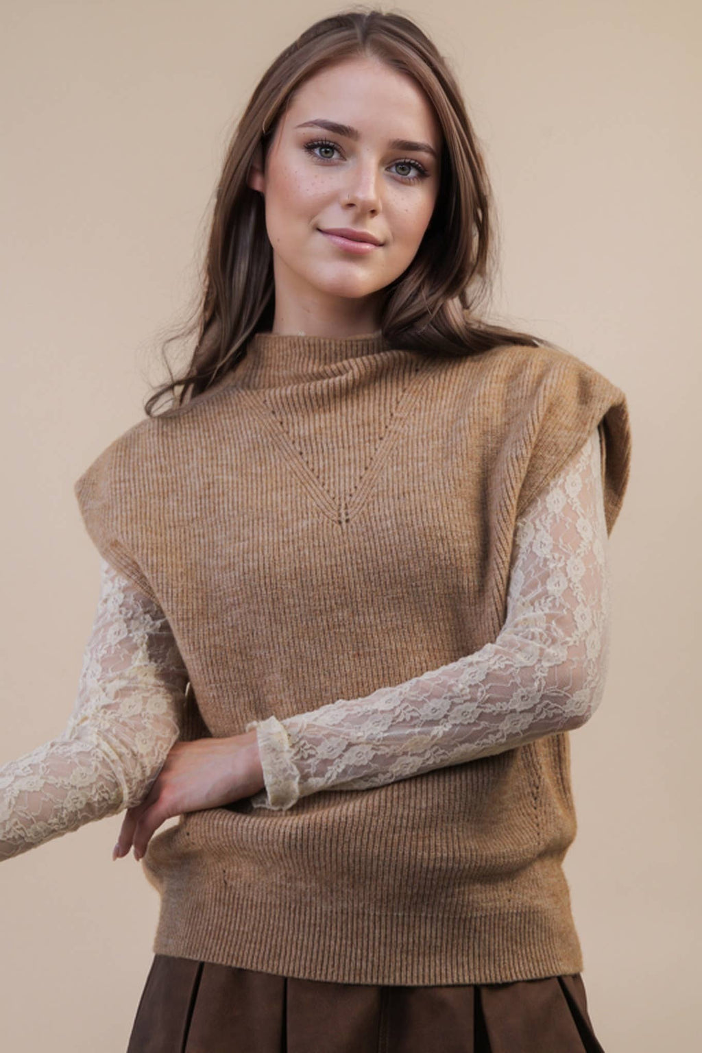 12W3391N-Soft Knit Sweater Vest Top