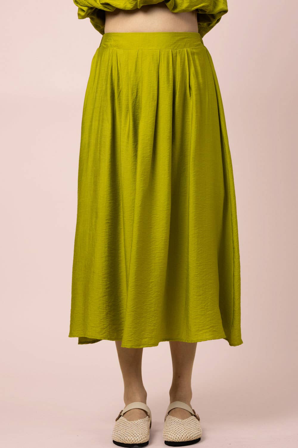Pleated Bubble Blouse Top & Midi Skirt Set