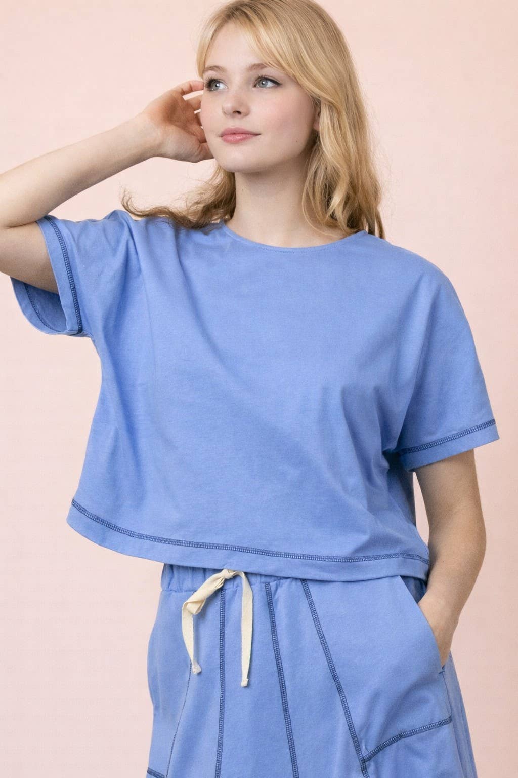 NT12673-Stitch Detail Casual Knit Top
