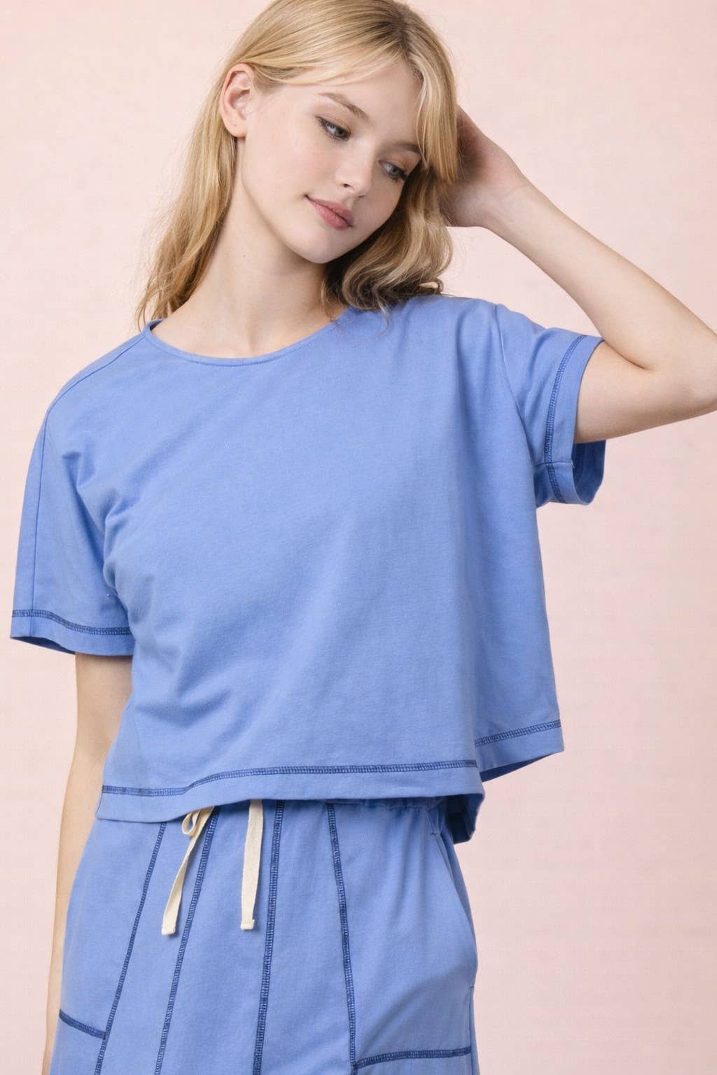 NT12673-Stitch Detail Casual Knit Top