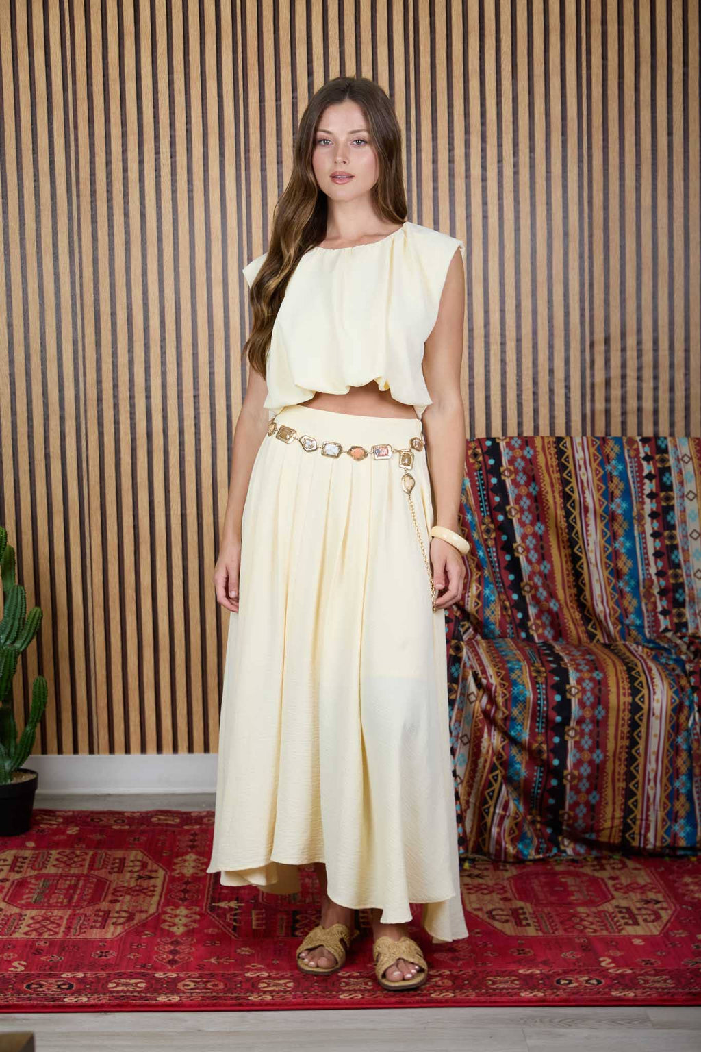 BOX PLEATED MIDI SKIRT