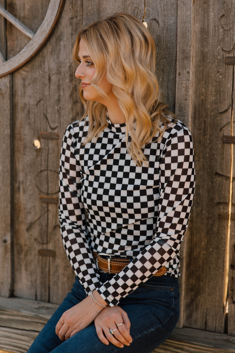 Black & White Checkered Mesh Top