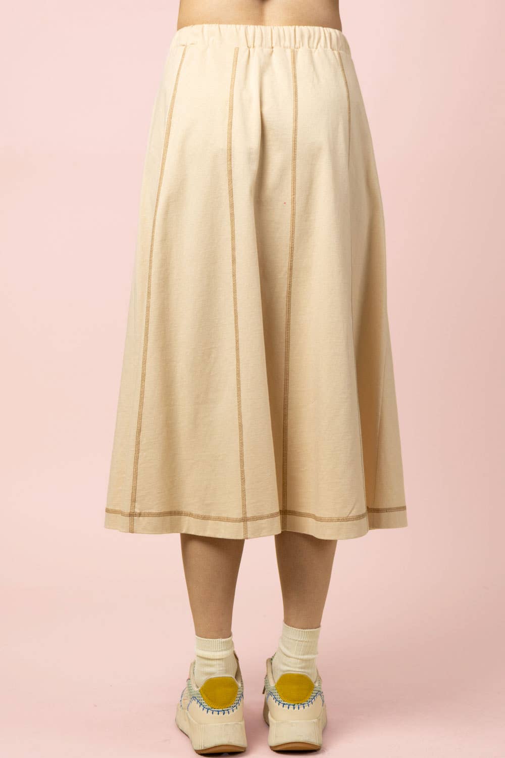 NS50213-Stitch Detail Casual Knit Midi Skirt