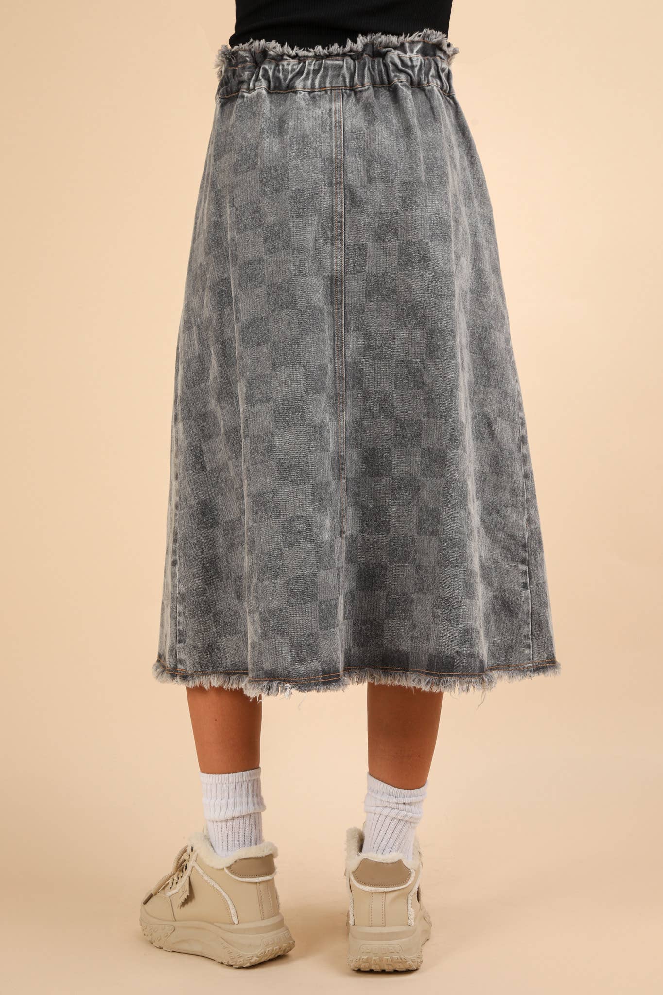 The Opal Check Midi Denim Skirt