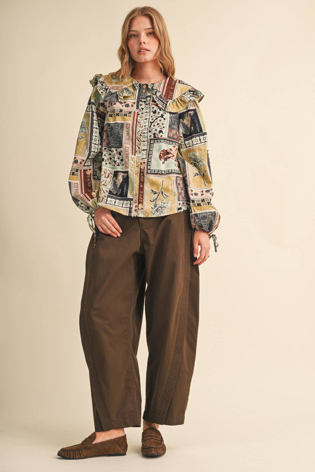 PATCHWORK PRINT DOLL COLLAR BUTTON UP TOP MTP5357