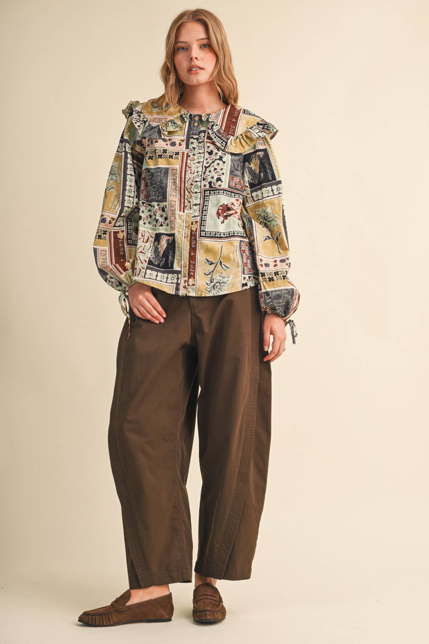 PATCHWORK PRINT DOLL COLLAR BUTTON UP TOP MTP5357