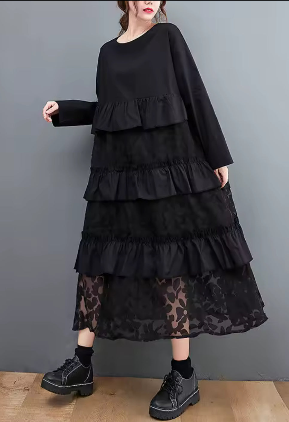Flora Black Ruffle Dress