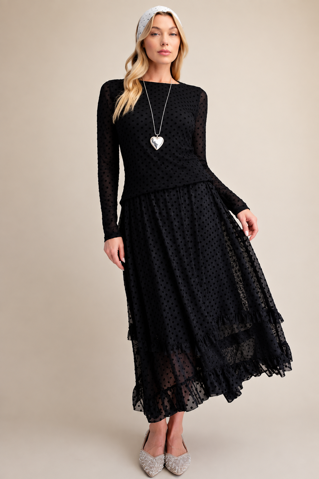 Briar Black Velvet Polka Dot Set