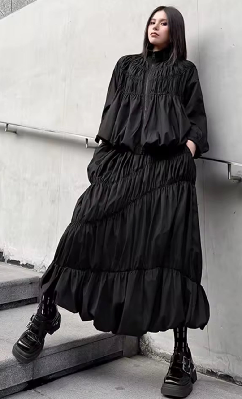 Black Wave Shirt and Skirt Set