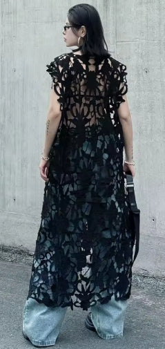 Black Lace Hollow Maxi Dress