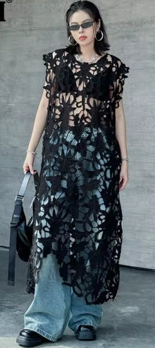 Black Lace Hollow Maxi Dress