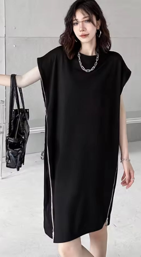 Zipper Edge Shift Dress — One Size