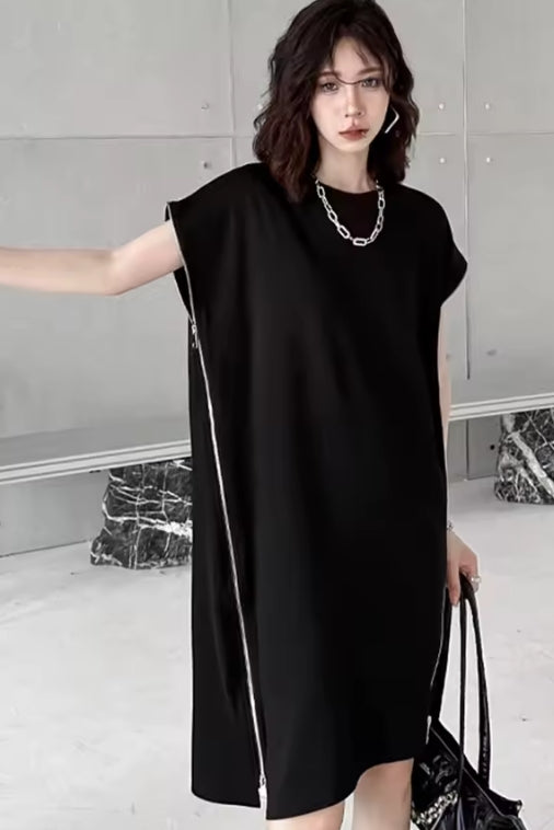 Zipper Edge Shift Dress — One Size