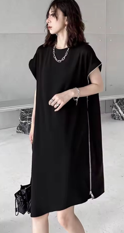 Zipper Edge Shift Dress — One Size