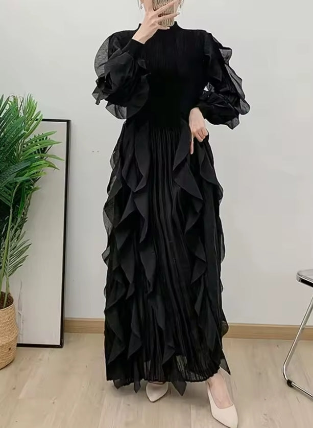 Midnight Cascade Pleated Maxi — One Size