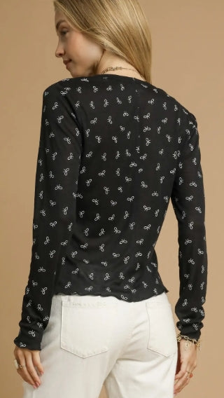 Bow Print Lightweight Knit Top