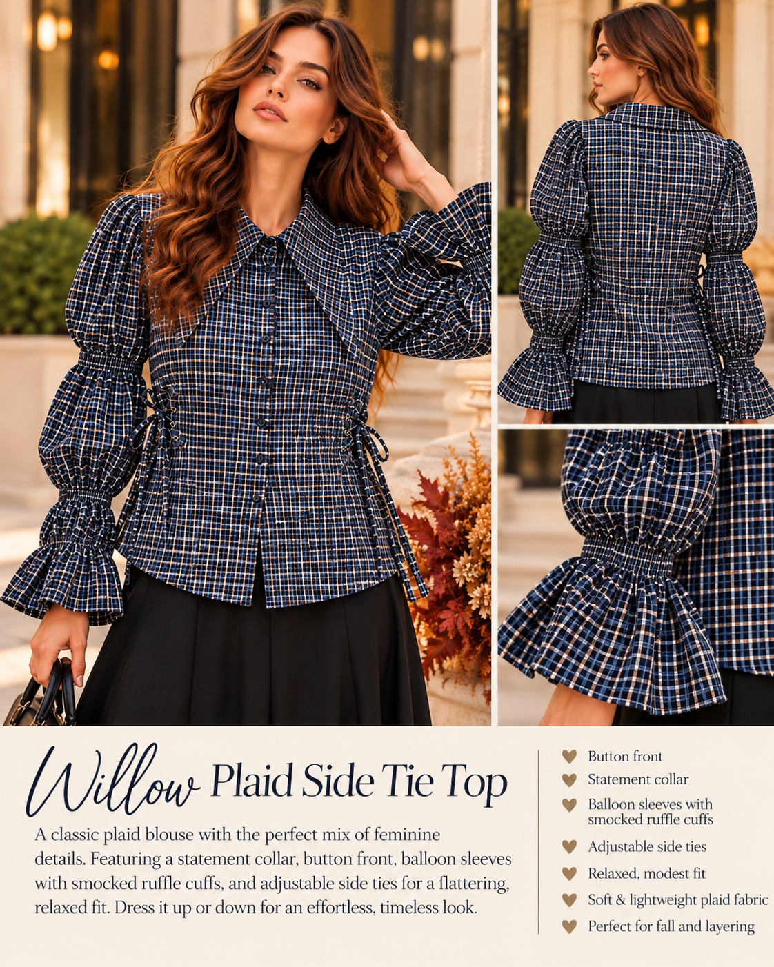 Willow Plaid Side Tie Top