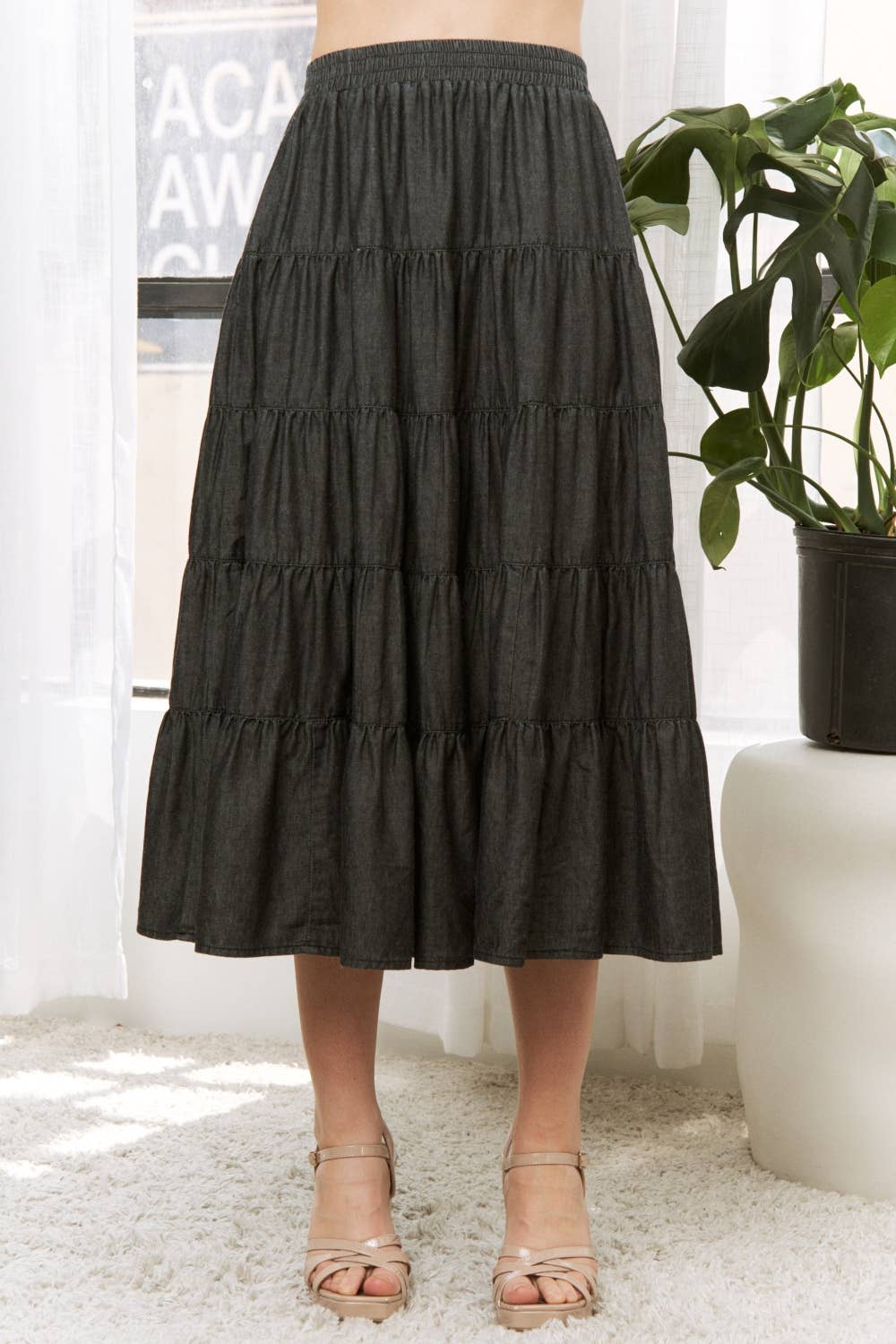 PLUS WASHED RELAXED FULL SWING MIDI SKIRT