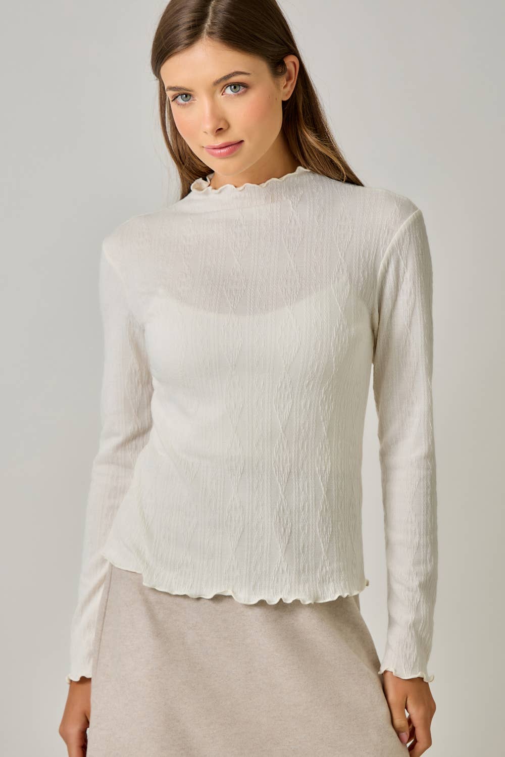 61584 Cable Knit Mock Neck Top