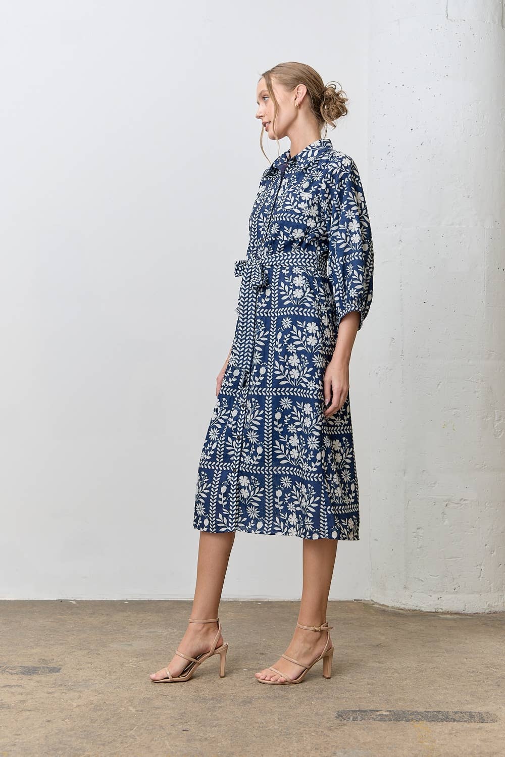 BORDER FLORAL PRINT SHIRT DRESS