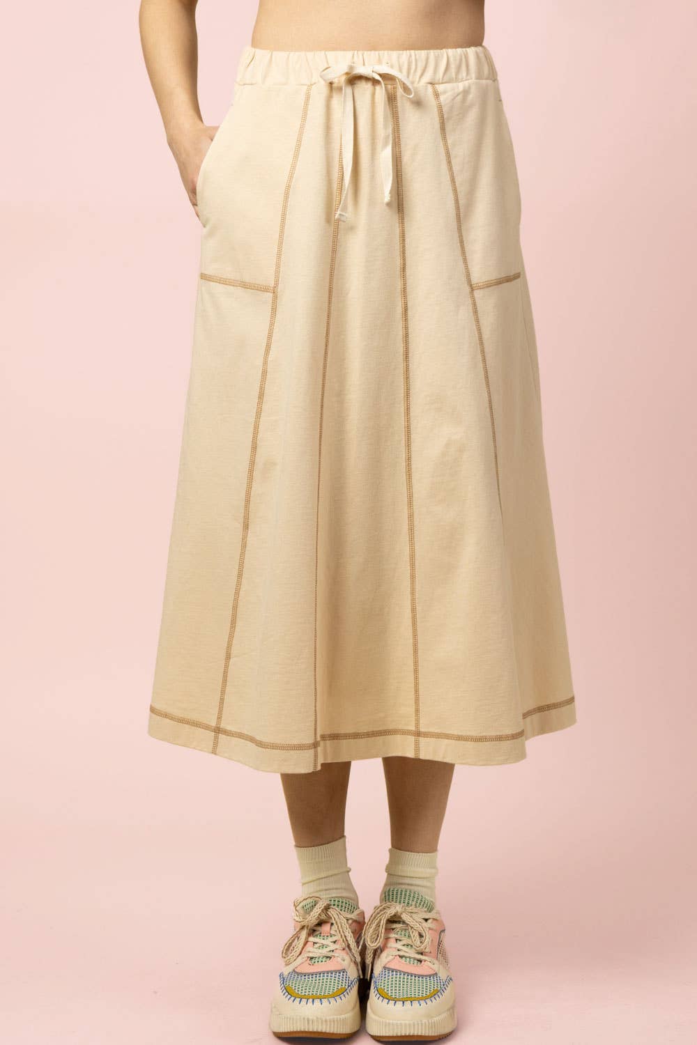 NS50213-Stitch Detail Casual Knit Midi Skirt