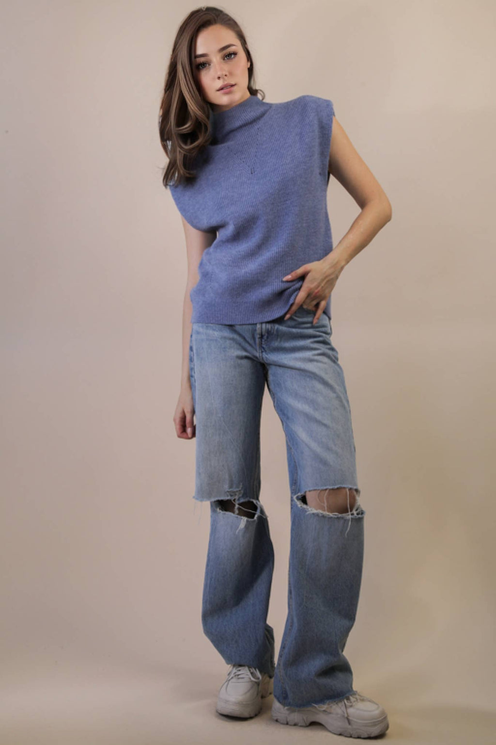 12W3391N-Soft Knit Sweater Vest Top