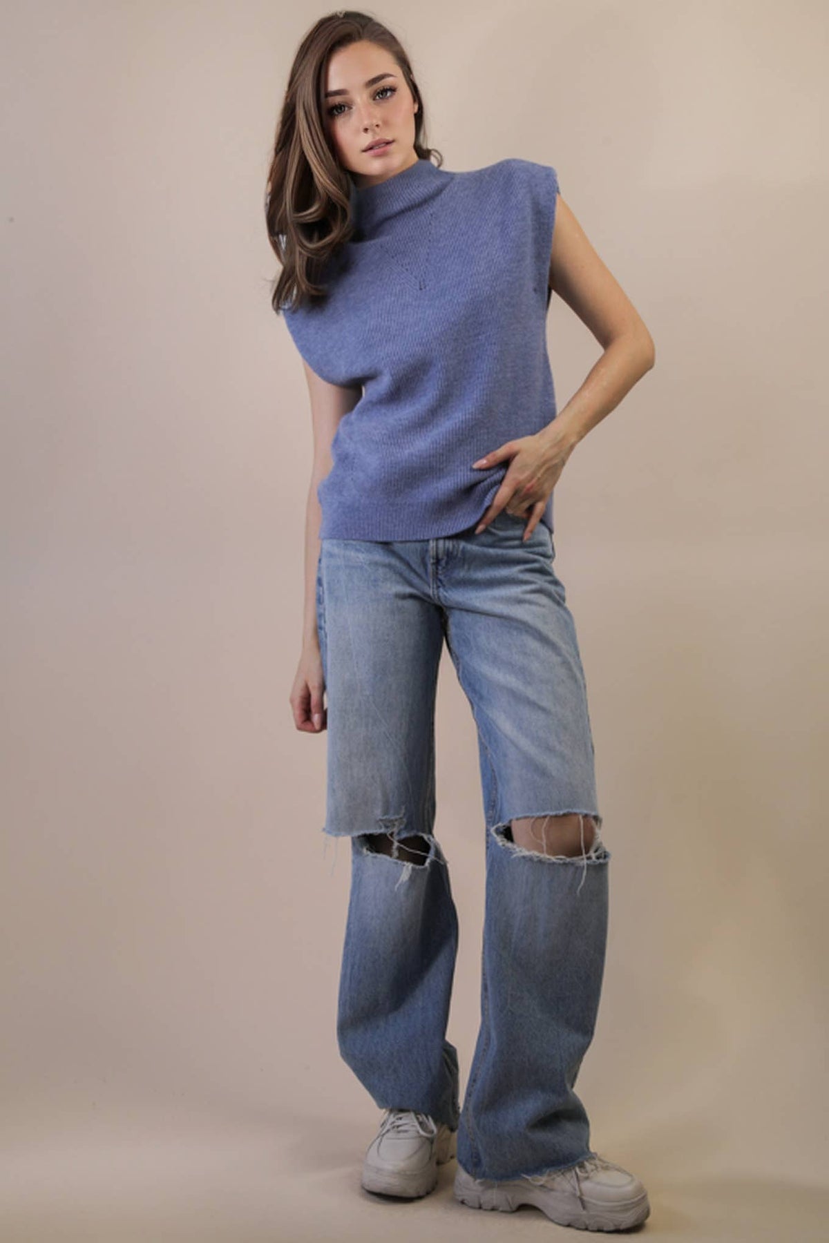 12W3391N-Soft Knit Sweater Vest Top