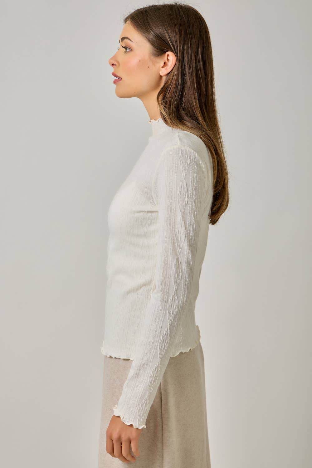 61584 Cable Knit Mock Neck Top