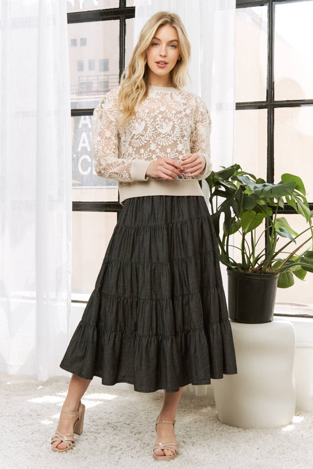 PLUS WASHED RELAXED FULL SWING MIDI SKIRT