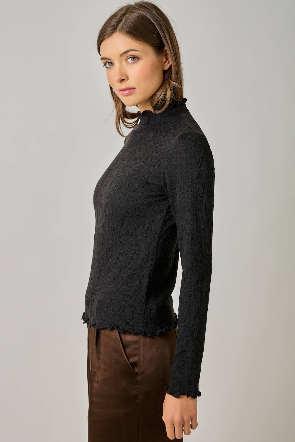 61584 Cable Knit Mock Neck Top