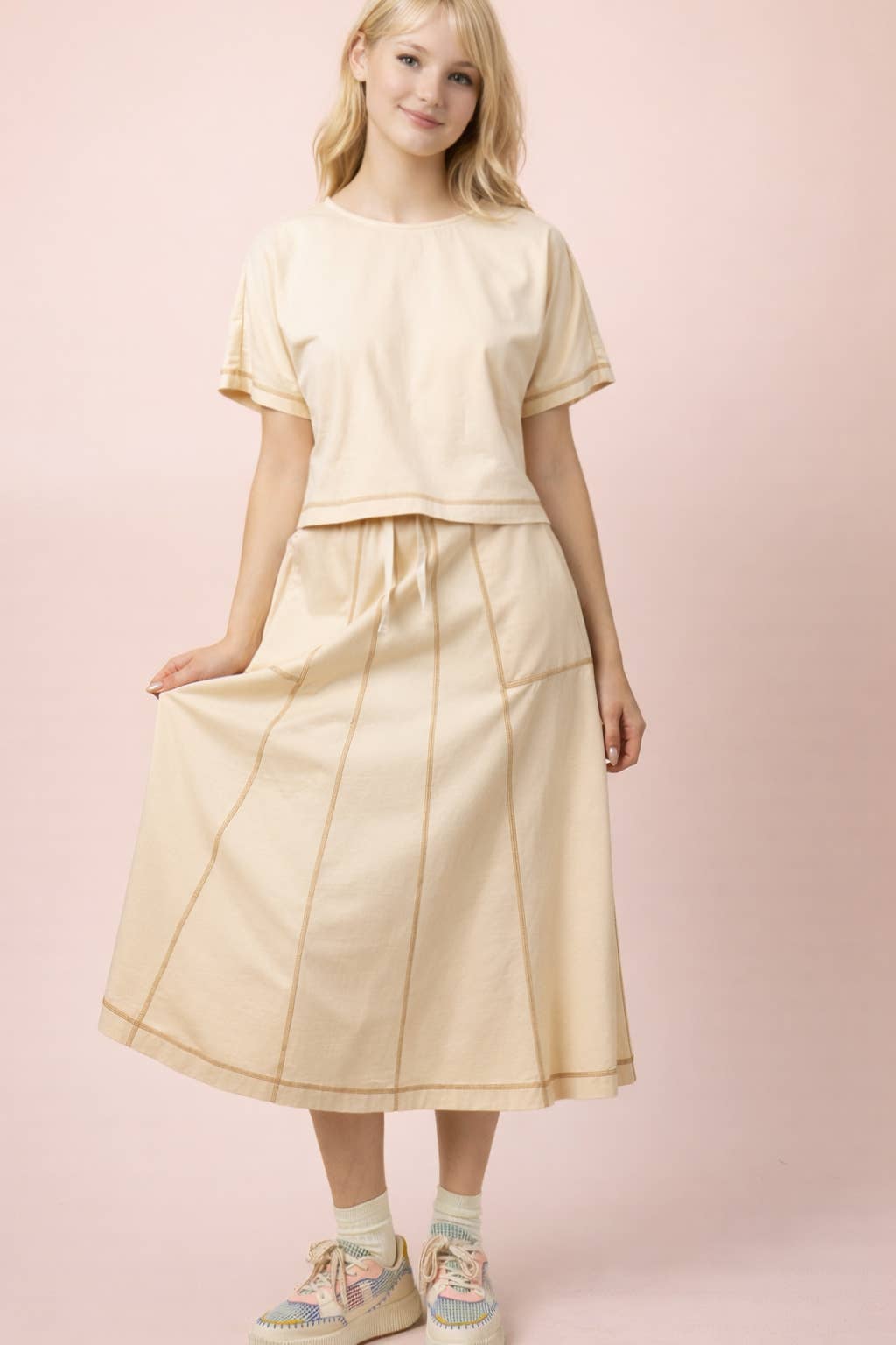 NS50213-Stitch Detail Casual Knit Midi Skirt