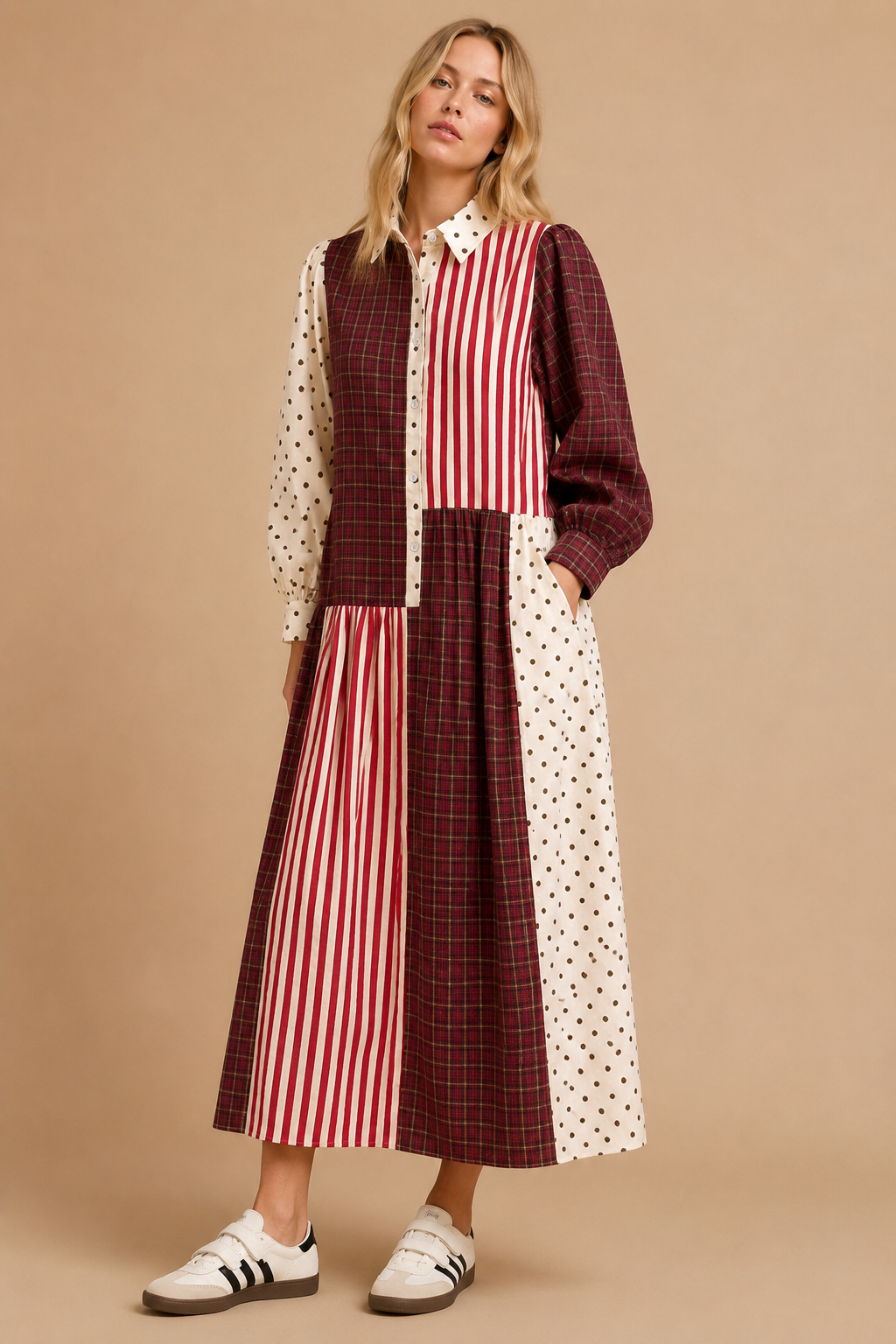 STRIPED POLKADOT MAXI DRESS