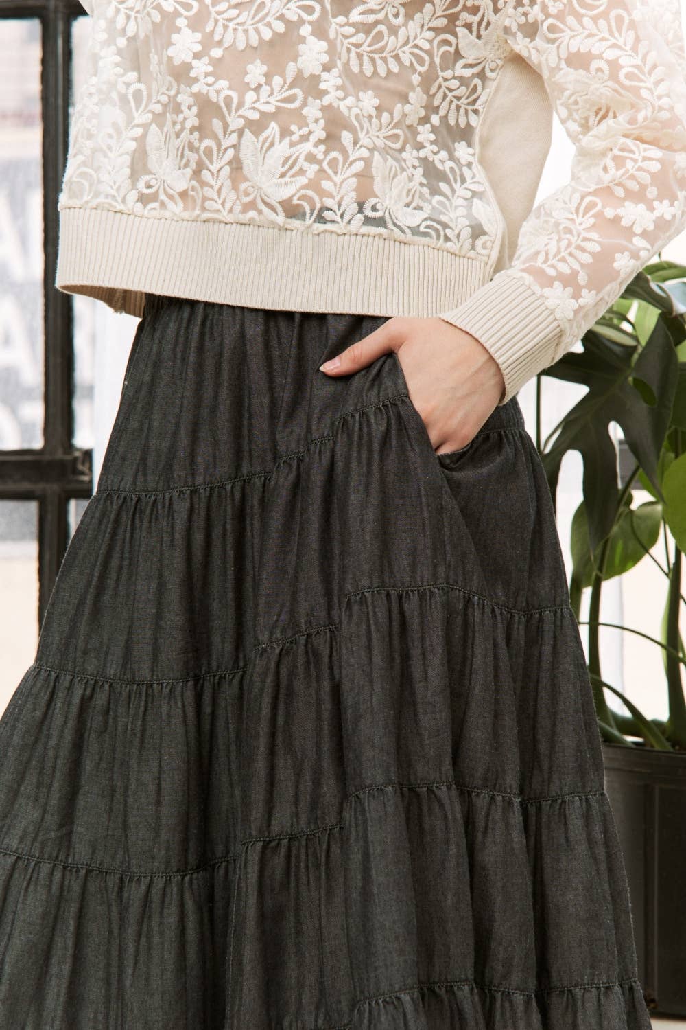 PLUS WASHED RELAXED FULL SWING MIDI SKIRT