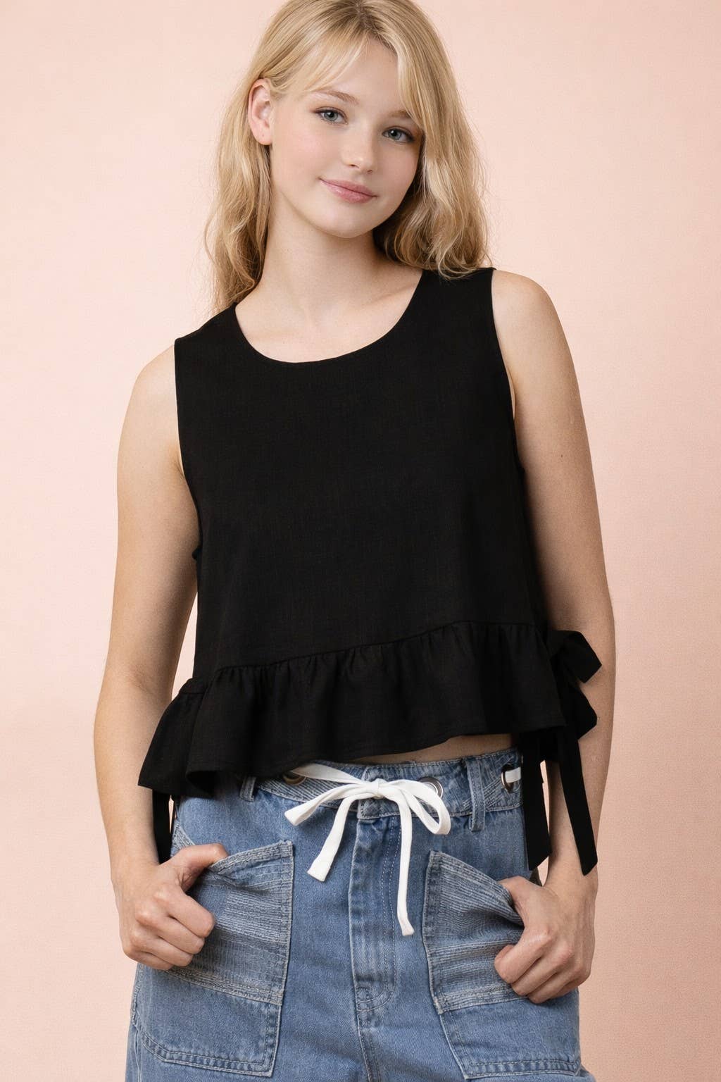 Jane Side Tie Detail Ruffled Top