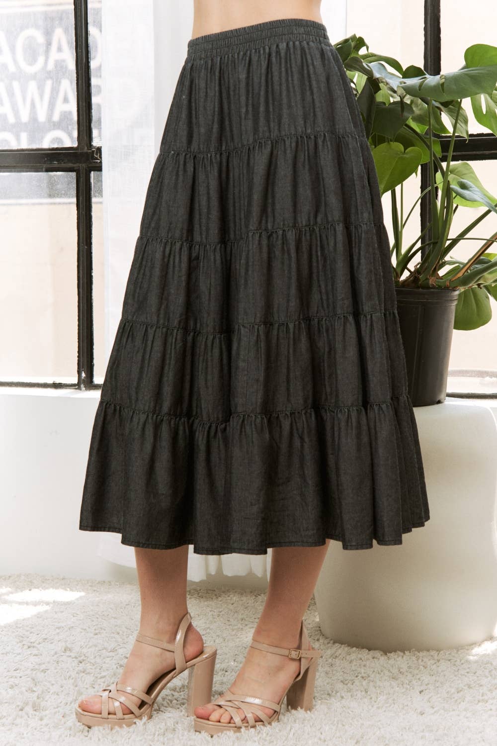 PLUS WASHED RELAXED FULL SWING MIDI SKIRT