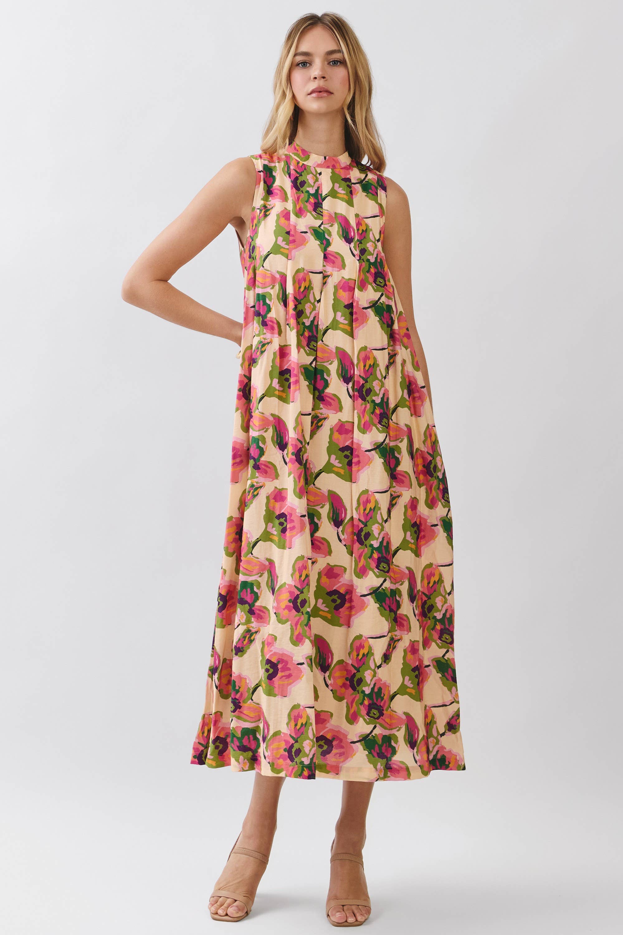 Darcy Floral Print Sleeveless A Line Maxi Dress
