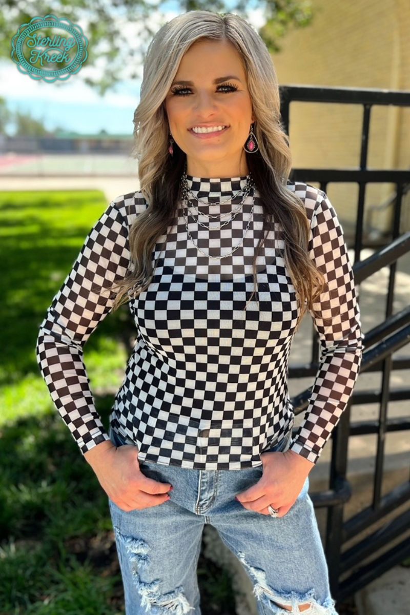 Black & White Checkered Mesh Top