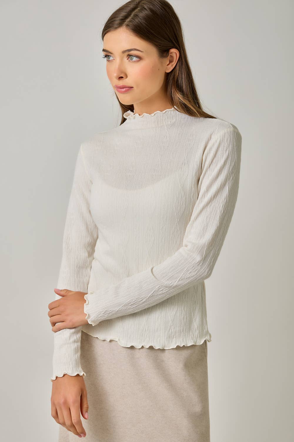61584 Cable Knit Mock Neck Top