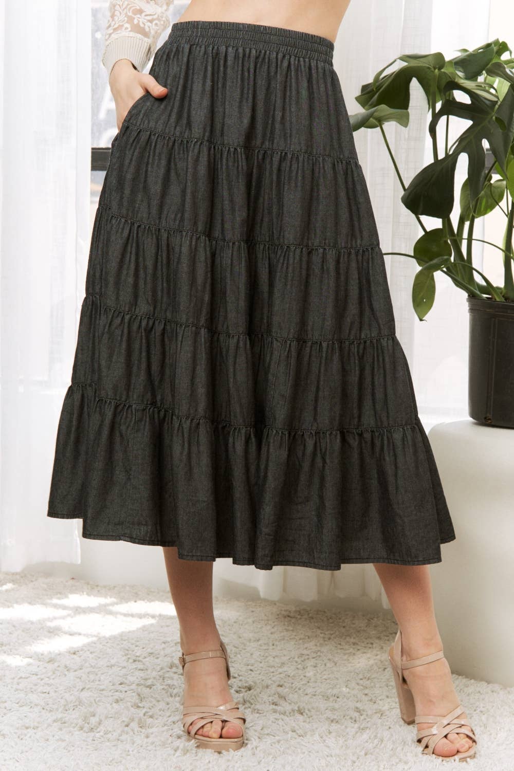 PLUS WASHED RELAXED FULL SWING MIDI SKIRT