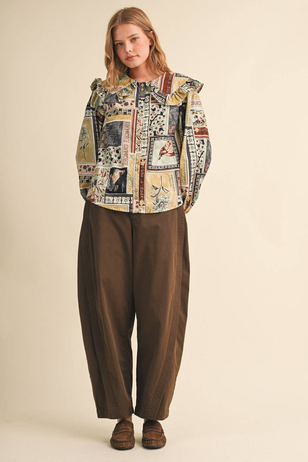 PATCHWORK PRINT DOLL COLLAR BUTTON UP TOP MTP5357