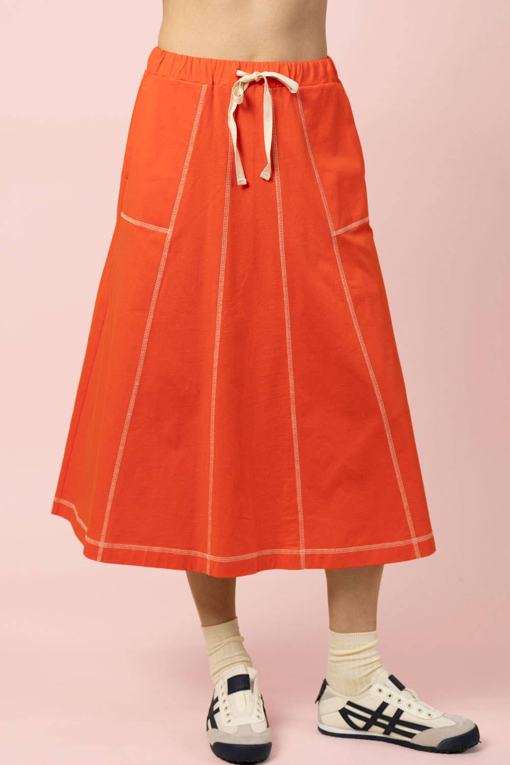 NS50213-Stitch Detail Casual Knit Midi Skirt