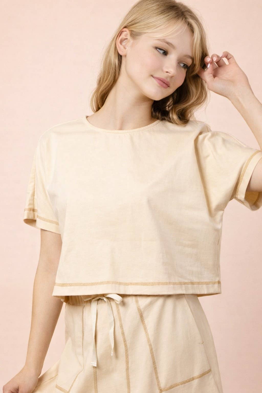 NT12673-Stitch Detail Casual Knit Top