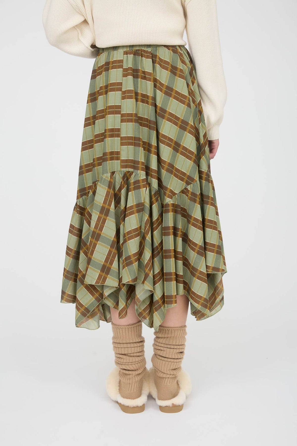 Josie Plaid Ruffle Midi Skirt