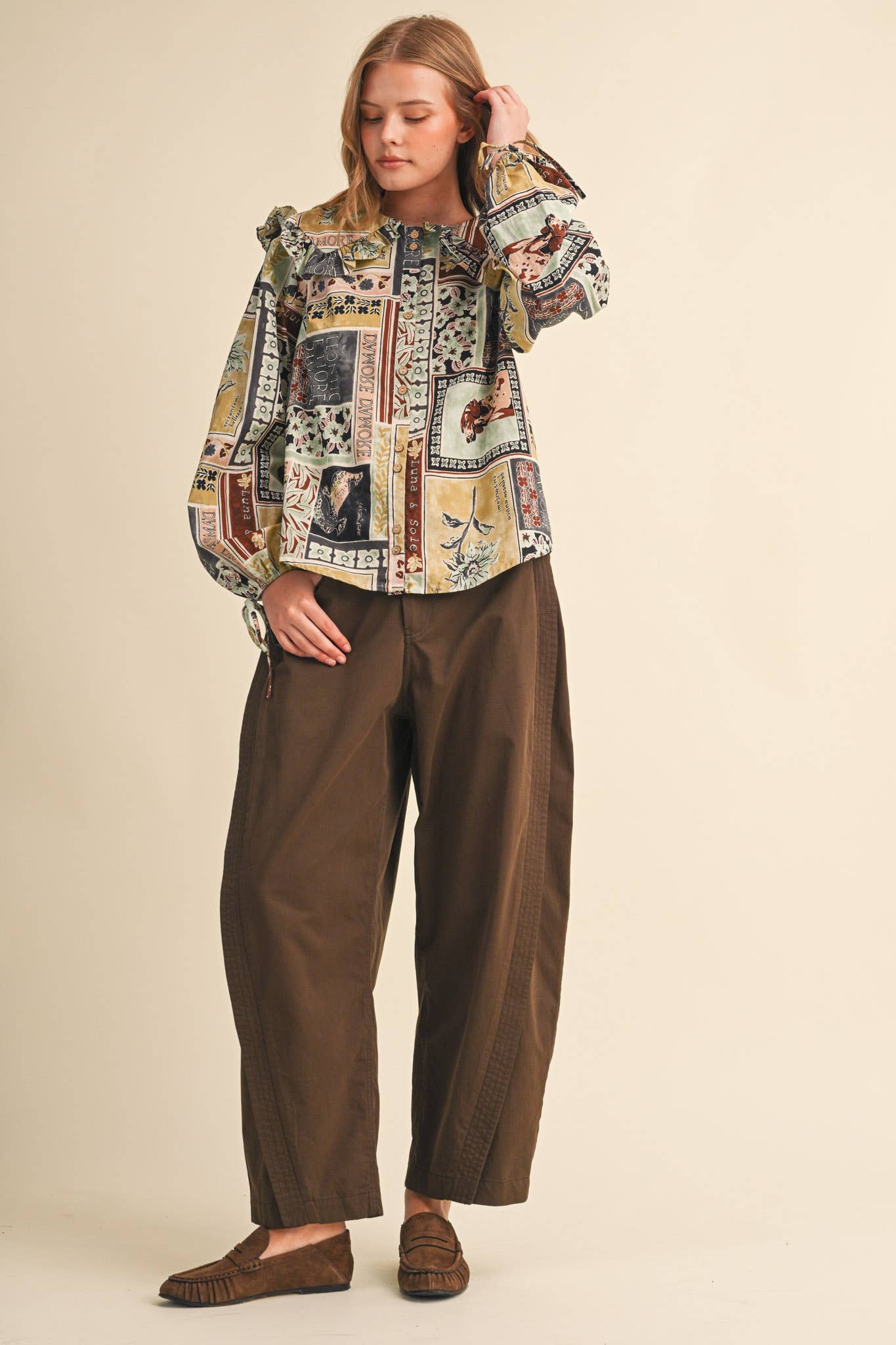 PATCHWORK PRINT DOLL COLLAR BUTTON UP TOP MTP5357