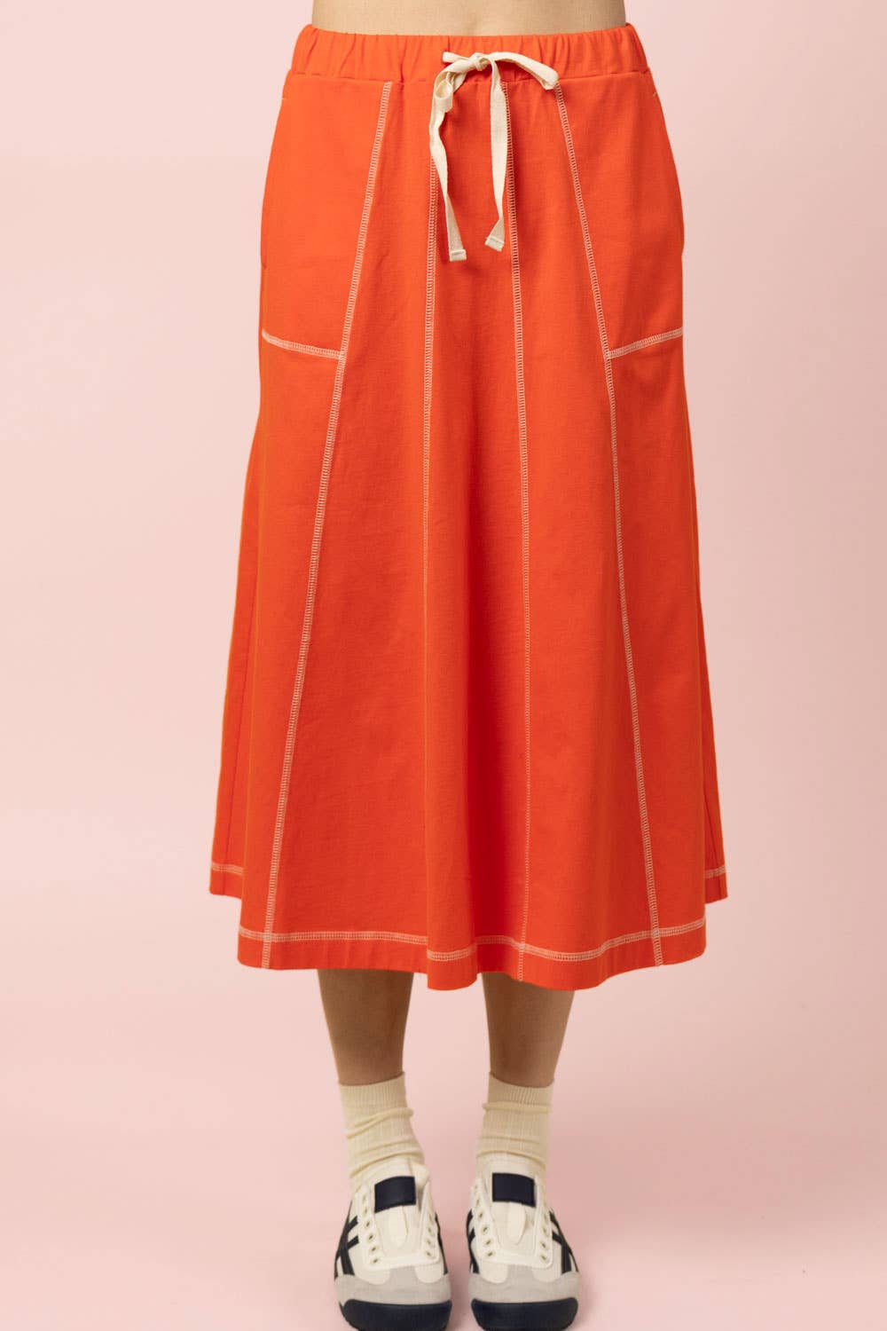 NS50213-Stitch Detail Casual Knit Midi Skirt