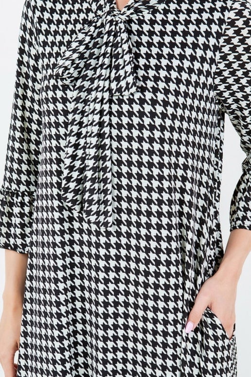 Houndstooth Neck Tie Dress