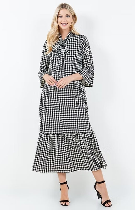 Houndstooth Neck Tie Dress